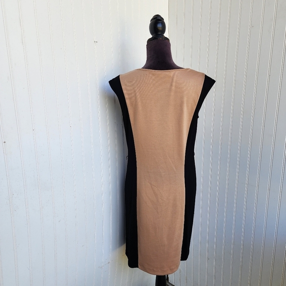 SPENCE Women's Dress Colorblock Tan Black Sheath Panel Detail Sleveless Sz 8 - Picture 11 of 12